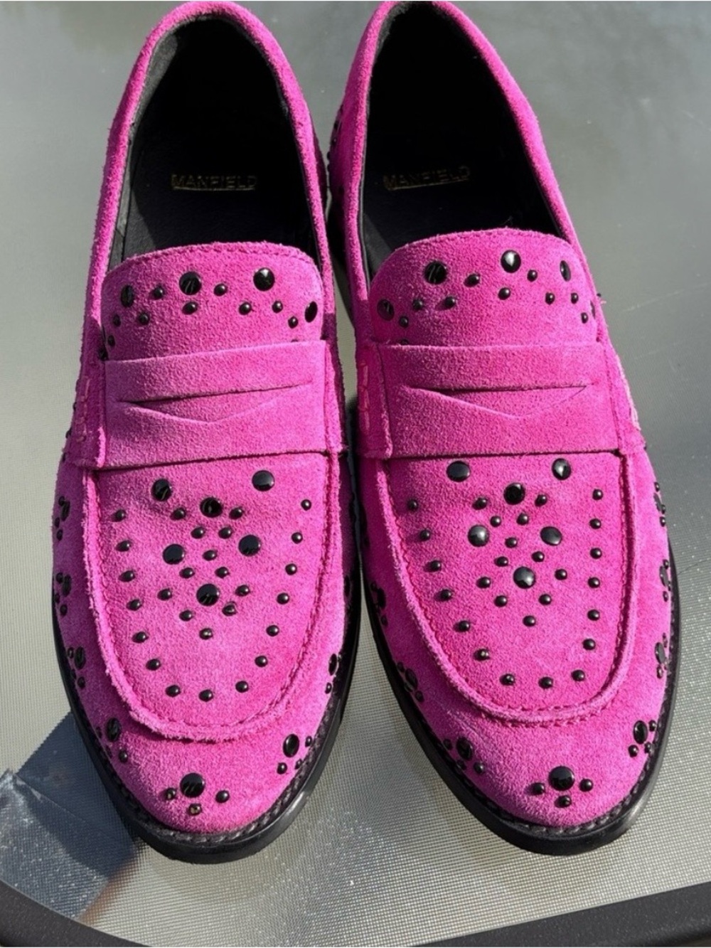 Magenta Studded Suede Loafers